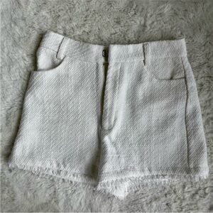 Zara High Waist White Textured Shorts